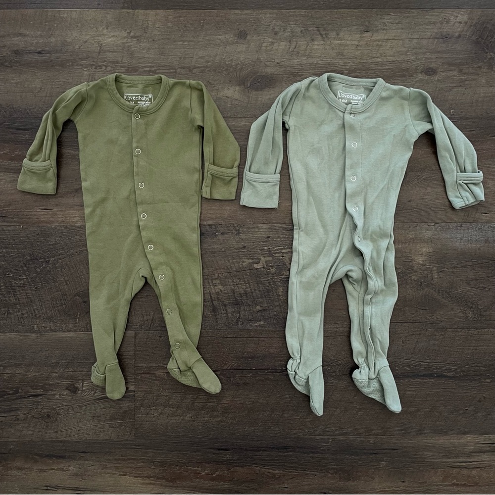 L’oved Baby Organic Snap Footie Bundle, 0-3m Sage Green, 3-6m Seafoam Green